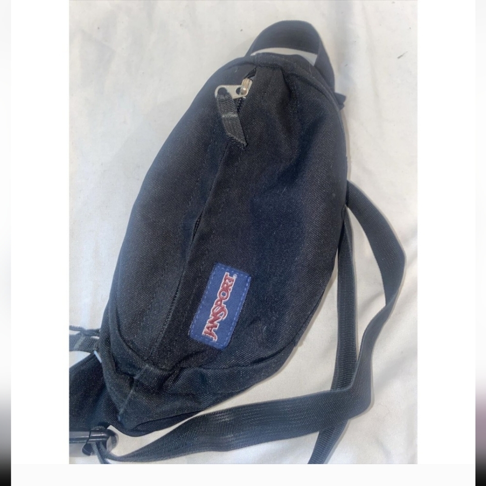 Jansport Fanny Pack Black Waist Bag Hip Bag Two Zip Pocket Adjustable Strap Good